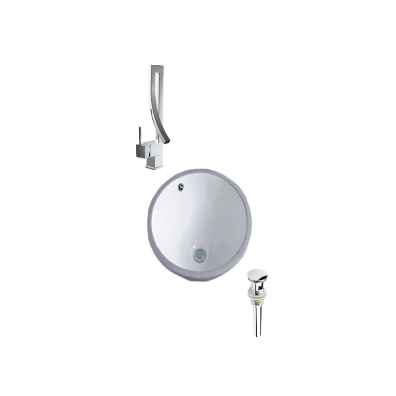 Lavabo de salle de bain circulaire encastré en céramique blanche avec robinet et trop-plein