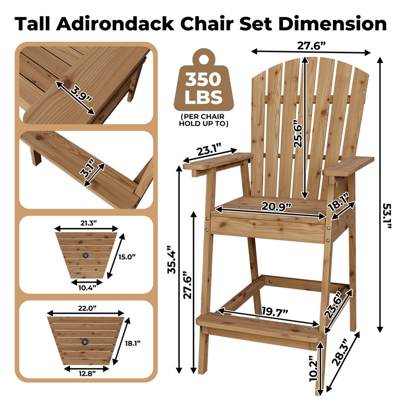 Outdoor Adirondack Barstools with Connecting Tray, Tall Adirondack Chairs for Deck, Balcony, Backyard, Patio, Bar Height Adirondack Chairs Set of 2