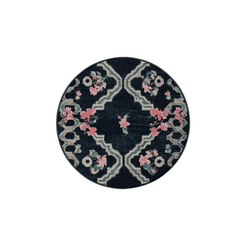 Machine Washable Gray Area Rug, Round 3'