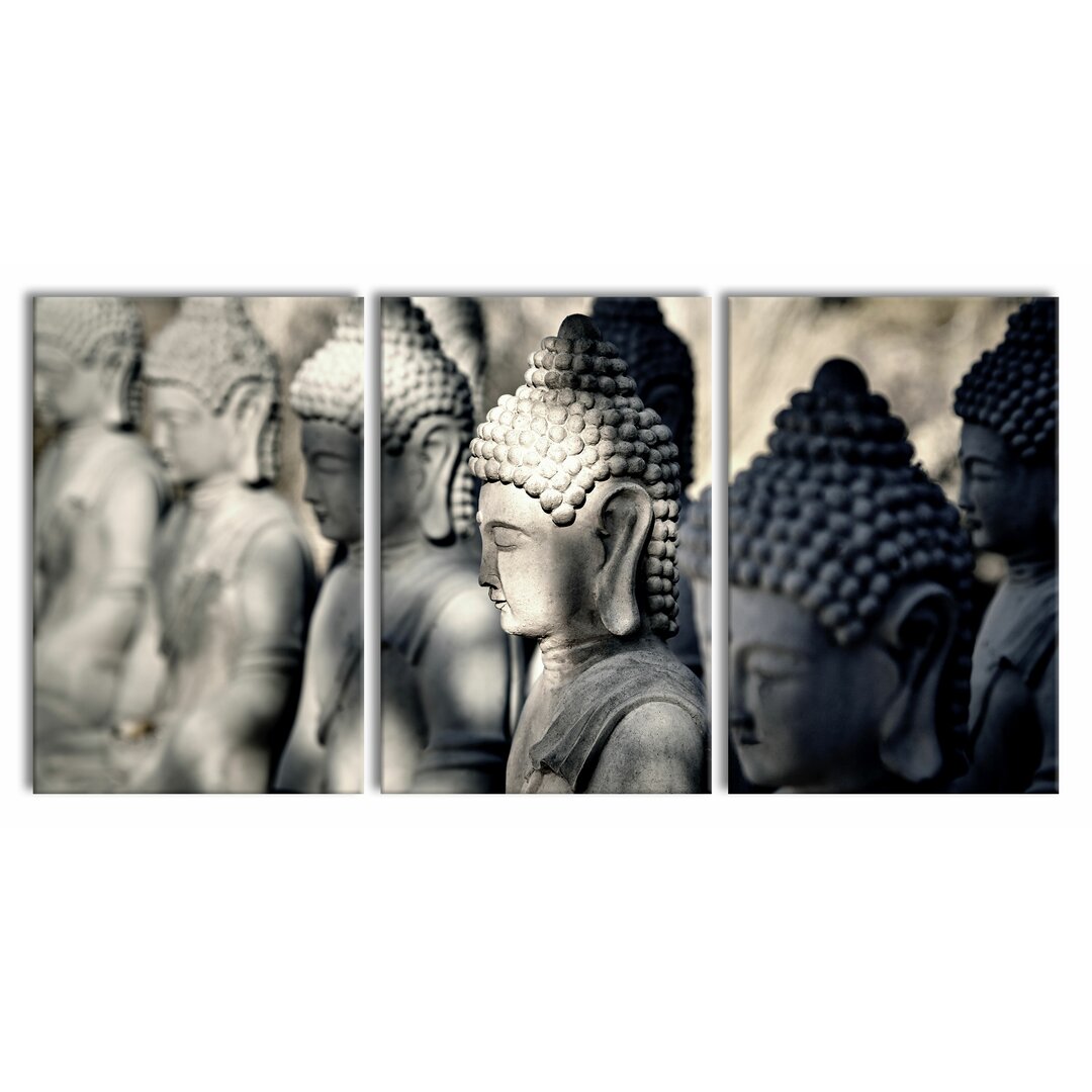 3-tlg. Leinwandbilder-Set Buddha Statues in a Row