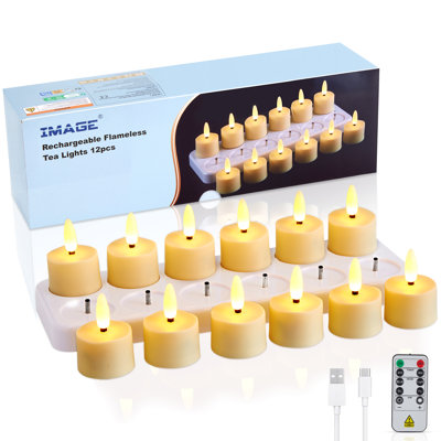 Bougies rechargeables sans flamme avec minuterie télécommandée et base de charge (12 pièces)