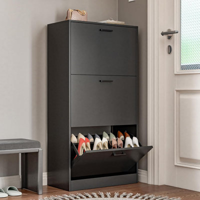 Shoe Cabinet with 3 Flip Drawers, Modern Narrow Freestanding Shoe Organizer with Large Capacity for Entryway,Hallway, Living Room, Black