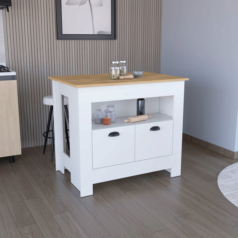 Armoire à deux portes et tablette pour îlot de cuisine, Blanc