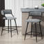 Tabouret de bar 26 po à hauteur de comptoir avec couvercle en polyuréthane et base avec revêtement thermolaqué noir (gris)-1998711248