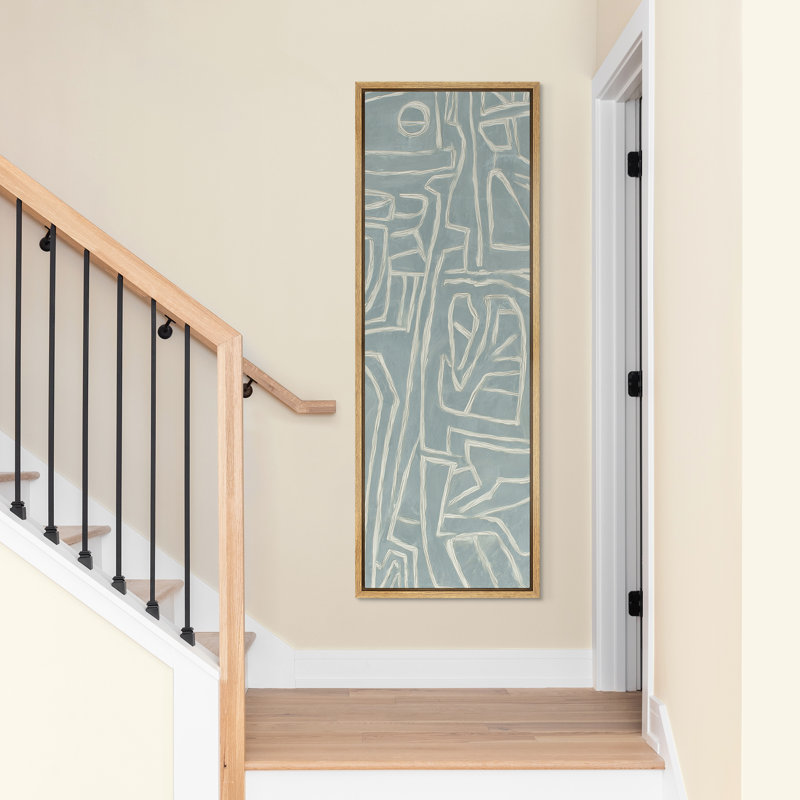 Motif géométrique abstrait bleu clair - reproduction d'art sur toile encadrée, Naturel, H 60 po x l 20 po x P 1,5 po