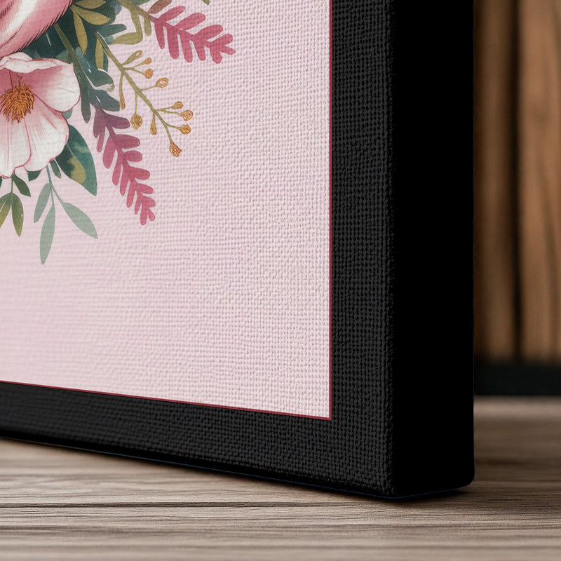 Pig in Bloom Botanical 1 Piece Wrapped Canvas Wall Art, 24x16 - 61.0 x 40.6 cm, Black Border