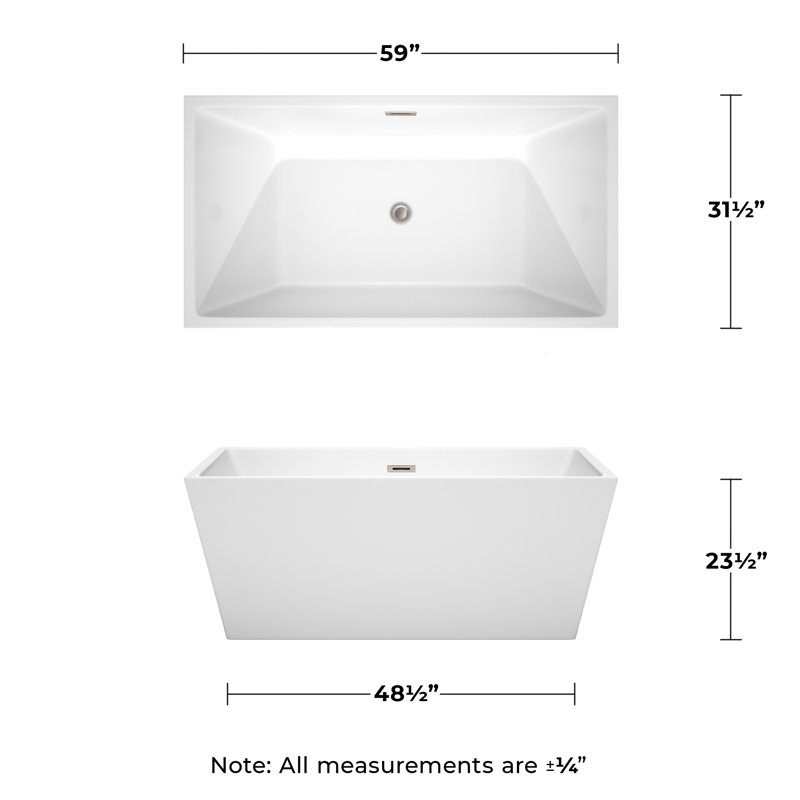 Sara 59'' x 32'' Soaking Acrylic Bathtub, Brushed Nickel