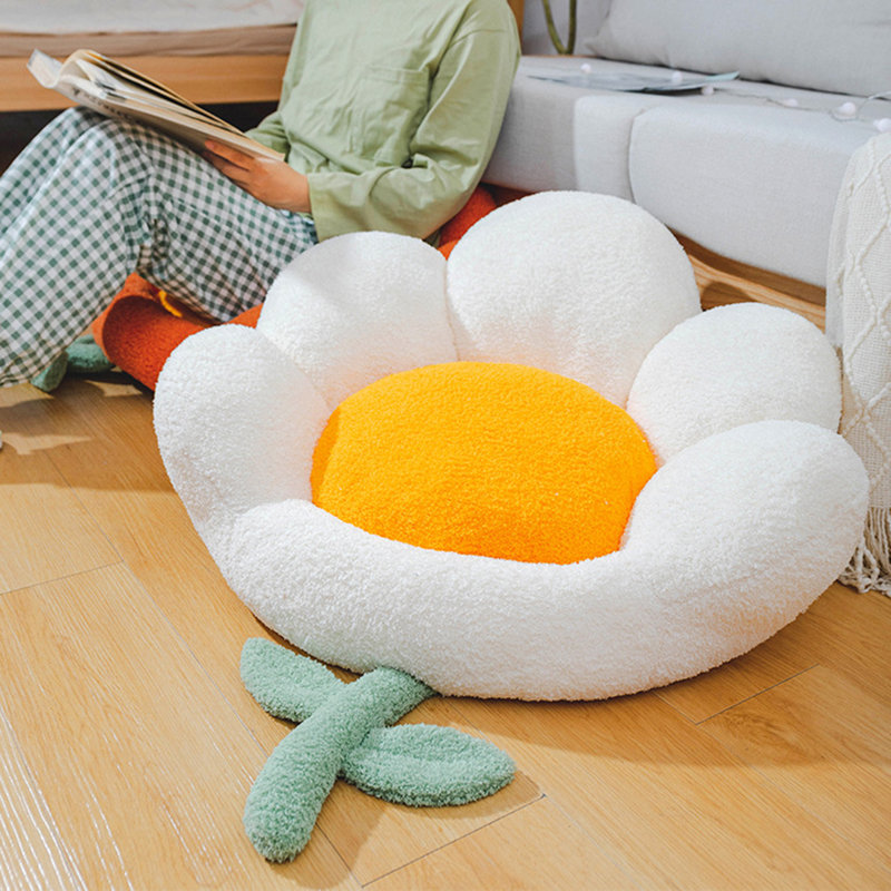 Seat Mat Detachable Extra-soft Texture Thickened Flower Shape Sitting Chair Seat Mat for Floor, White
