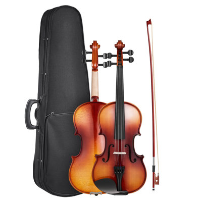 Violon 4/4 pour adultes, ensemble de violon violon pour débutants avec étui rigide, colophane, arc, repose-épaules, pont, cordes supplémentaires, instrument en bois massif professionnel (brun brillant)