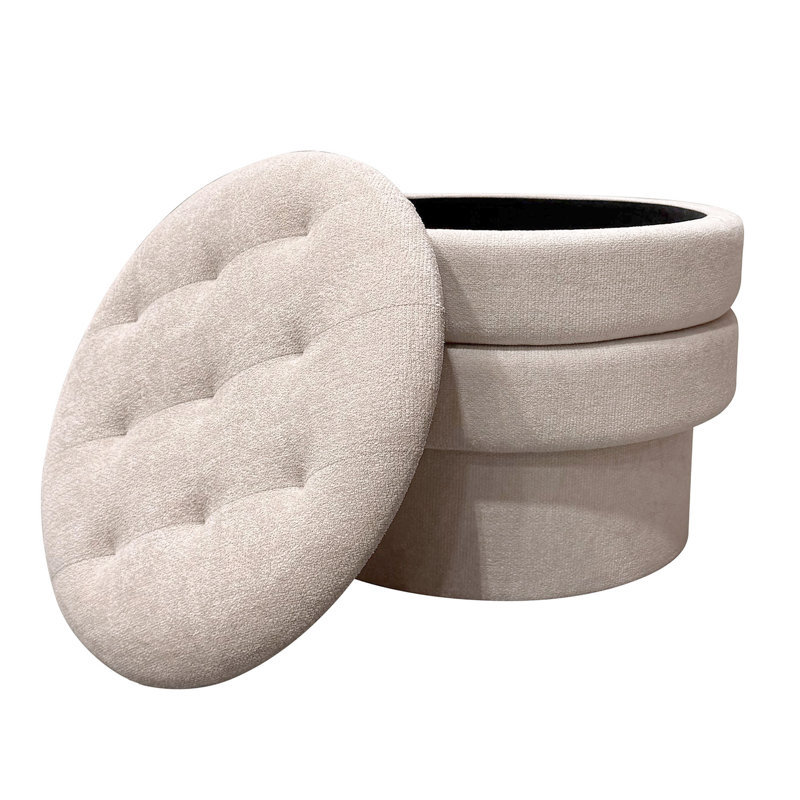 Modern Fabric Round Storage Ottoman, Modern Round Storage Ottoman - Oat