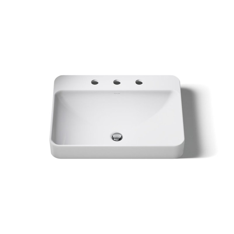 Vox Vitreous China Rectangular Vessel Bathroom Sink with Overflow, 3, White