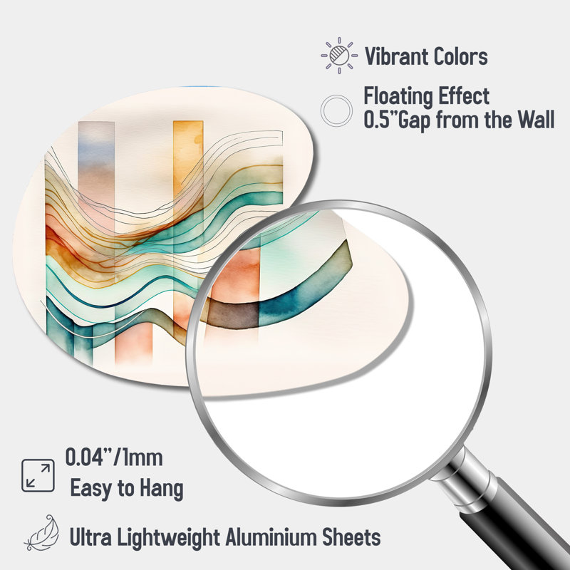 «Waves I» multicolore - art mural asymétrique abstrait en forme de goutte, H 33 po x l 33 po