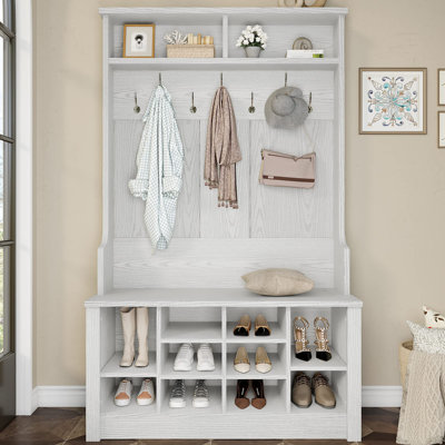 Hall Tree, Entryway Bench with Coat Rack and 10 Adjustable Shoe Storage by One Allium Way