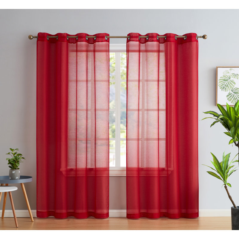 Carmille Semi-Sheer Grommet Curtain Panels, 54" W x 84" L, Red