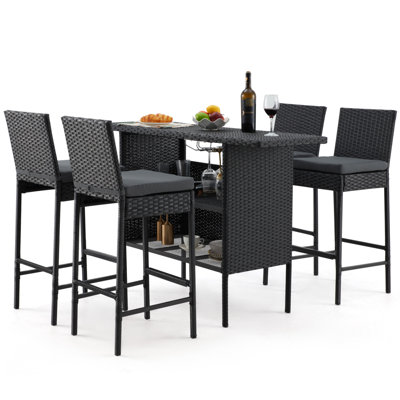 Wicker Bar Set with 4 Stools & Outdoor Bar Table