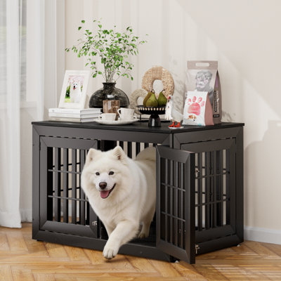 42" Heavy Duty Dog Crate Furniture For Small,medium And Large Dogs,rustic Wooden Dog Cage Kennel Indoor Furniture With Waterproof Top,decorative Pet House Side End Table (black)
