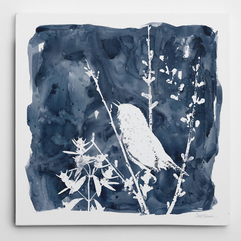 "indigo oiseau ii" par carol robinson, reproduction d’art sur toile tendue, H 32 po x l 32 po x P 1,5 po