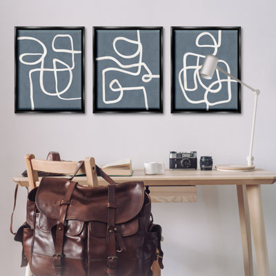  «Squiggles on Gray», ensemble de 3 toiles flottantes encadrées par Nina Blue