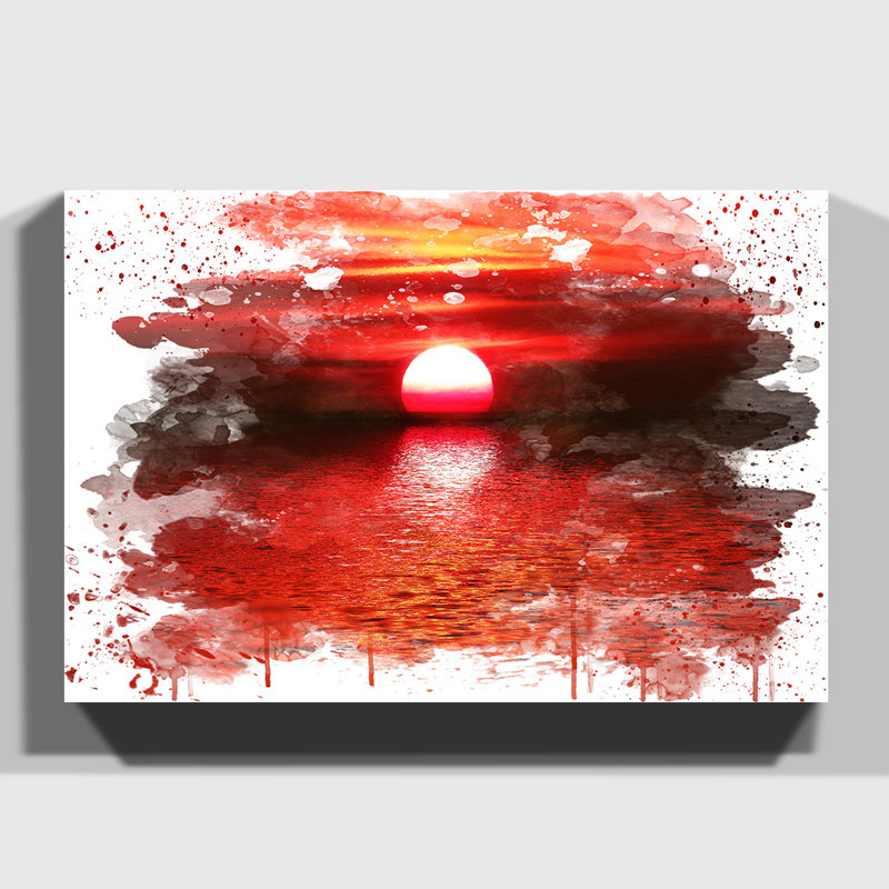 Landscape Red Sunset - Wall Art, 50cm H x 76cm W, Wrapped Canvas