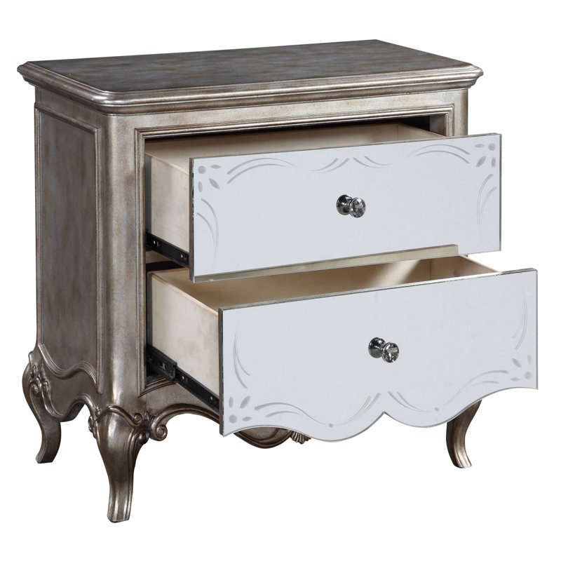 Table de chevet 2 tiroirs champagne antique