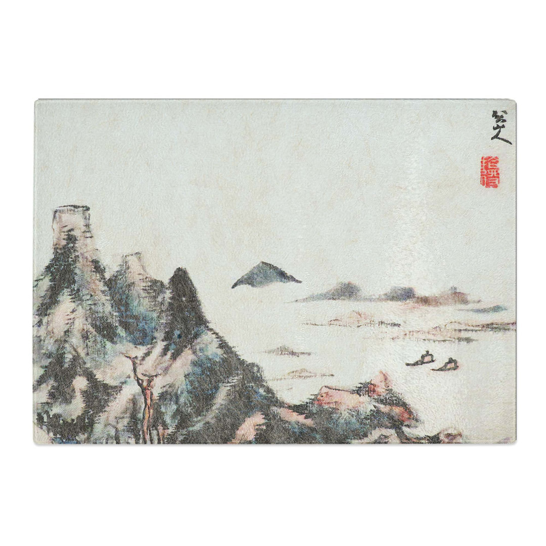 Tempered Glass View of the Mountains by Bada Shanren Chopping Board