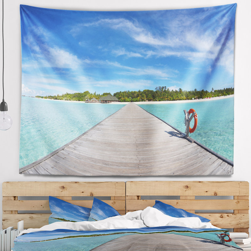 Tapisserie de plage tropical en bois, H 32 po x l 39 po