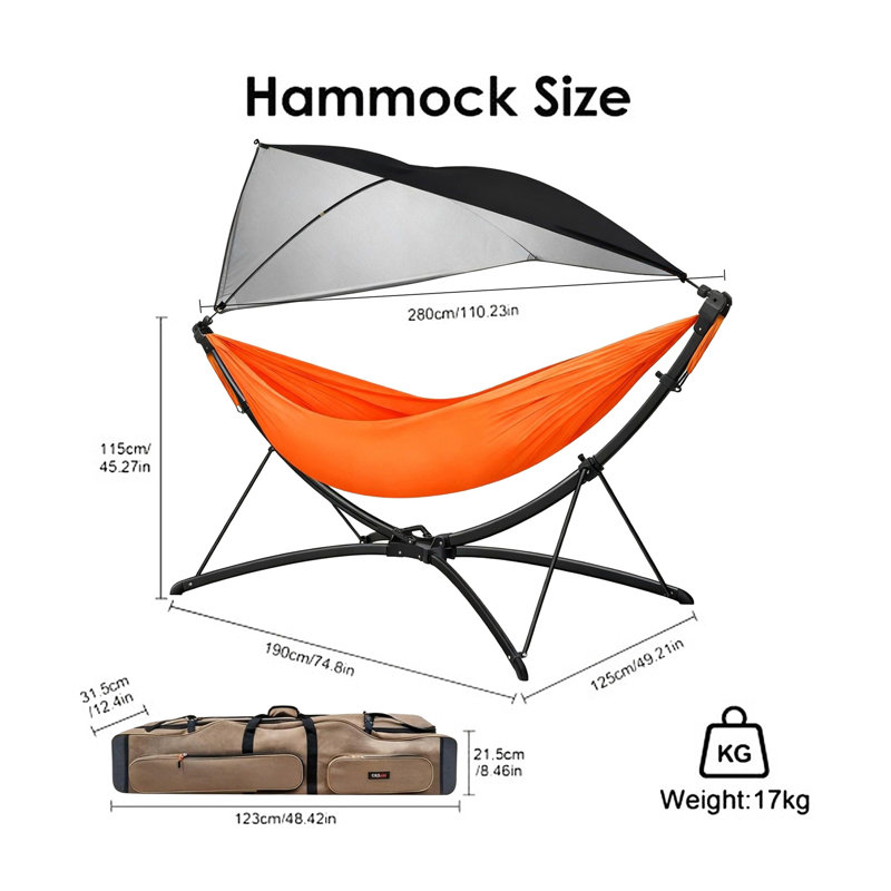 Hamac en acier robuste à pliage rapide avec pare-soleil réglable l 110,2 po x P 49,2 po x H 74,8 po Scion