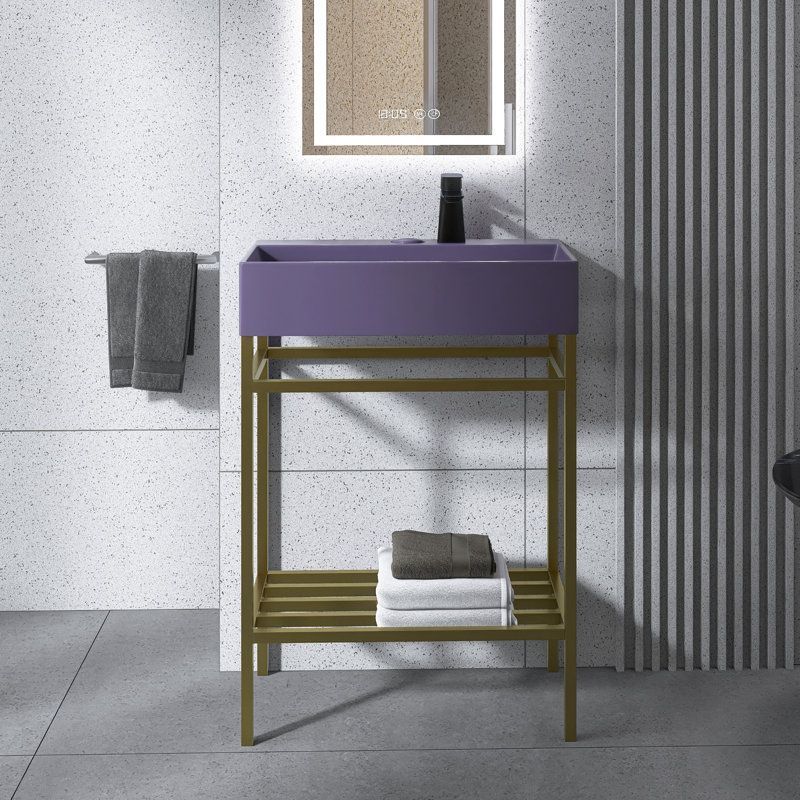Meuble-lavabo autoportant simple l 24 po x P 14 po x H 34 po avec plateau en céramique, Mauve