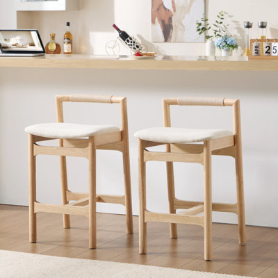 Albia 25.8" Counter Height Bar Stools with Solid Wood Frame and Hand-Woven Paper Cord Backrest