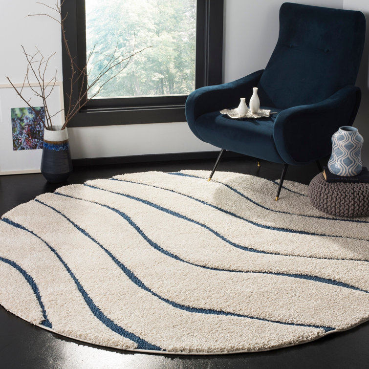 Ashal Shag Cream/Blue Area Rug