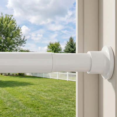 White Heavy Duty Adjustable Spring Tension Rod, 48-84 Inches, 1-Inch Non-Slip No Drill for Bathroom, Window, Closet, Doorway