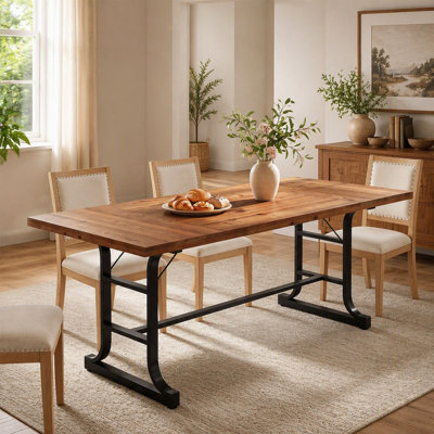 63″ Rectangular Solid Wood Dining Table for 4 to 6, Farmhouse Kitchen Table with Iron Legs