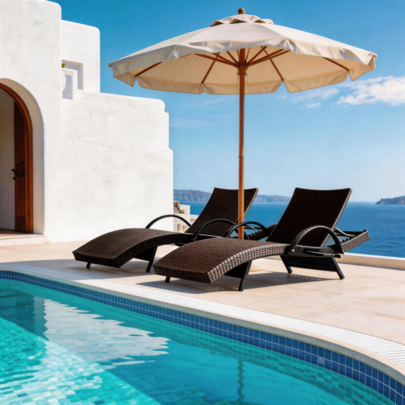 Chaise longue d'extérieur en osier, Marron foncé