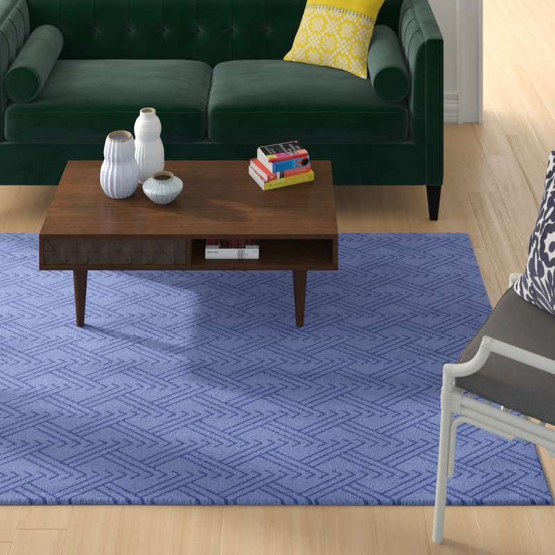 Bleu Tapis décoratif Zig Zag, Rectangle 5 pi x 7 pi