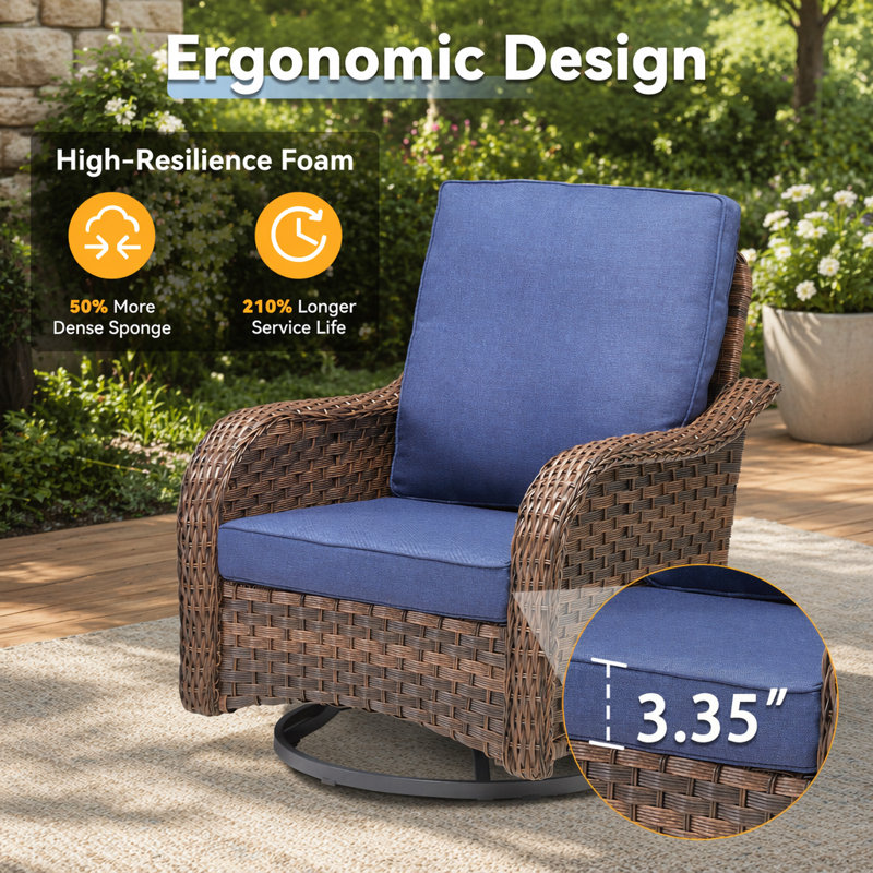 Ensemble de balançoire pivotant d'extérieur 3 pièces avec table d'appoint, meubles de patio en osier durable pour le porche et la détente dans la cour