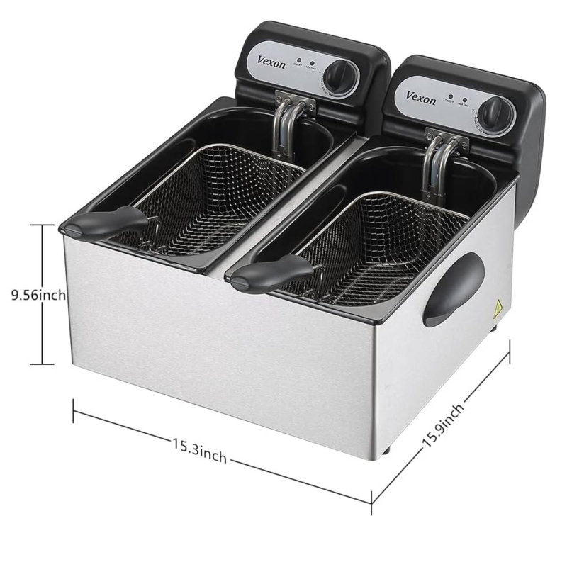 Friteuse électrique 3000W avec 2 paniers et couvercles, friteuse double en acier inoxydable 2X3L, friteuse de comptoir, contrôle de la température, protection contre la surchauffe