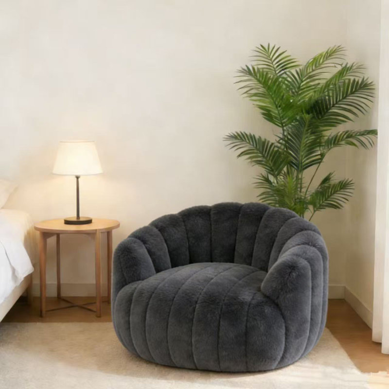 Compression Plush Pumpkin Design Bean Bag Chair, High-Density Foam Filled Lounge Chair for Relaxing, Reading & Gaming, Gray