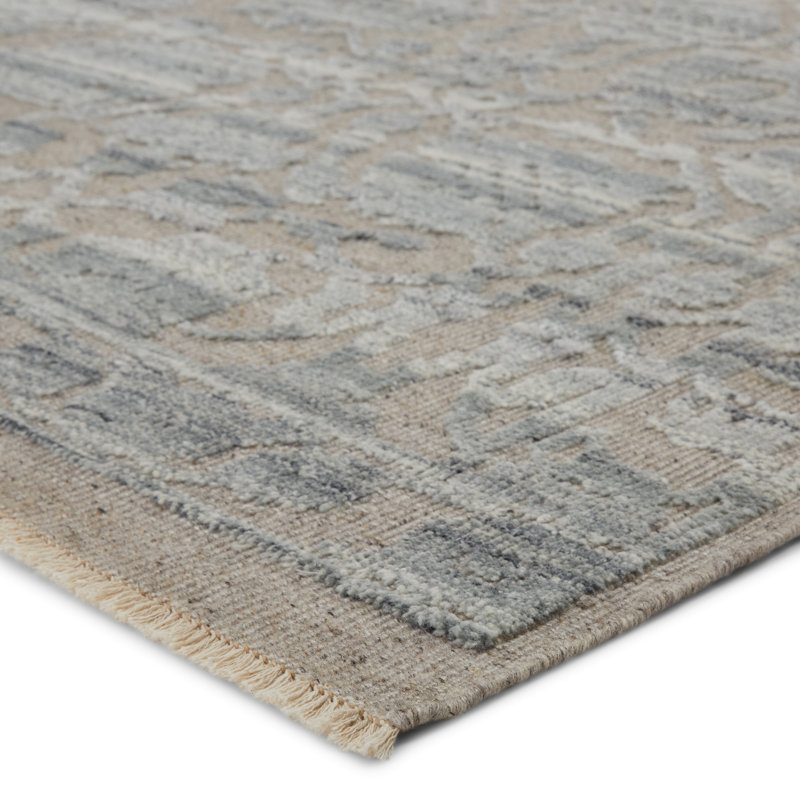 Hand Knotted Wool Floral Area Rug in Gray, Rectangle 10' x 14'