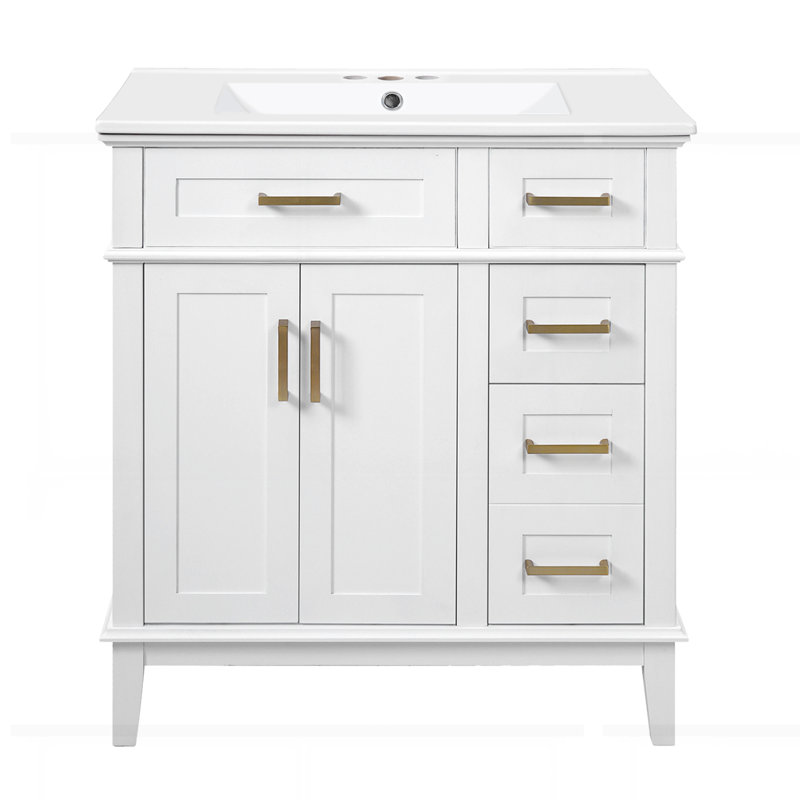 30" Bathroom Vanity with Ceramic Sink, White