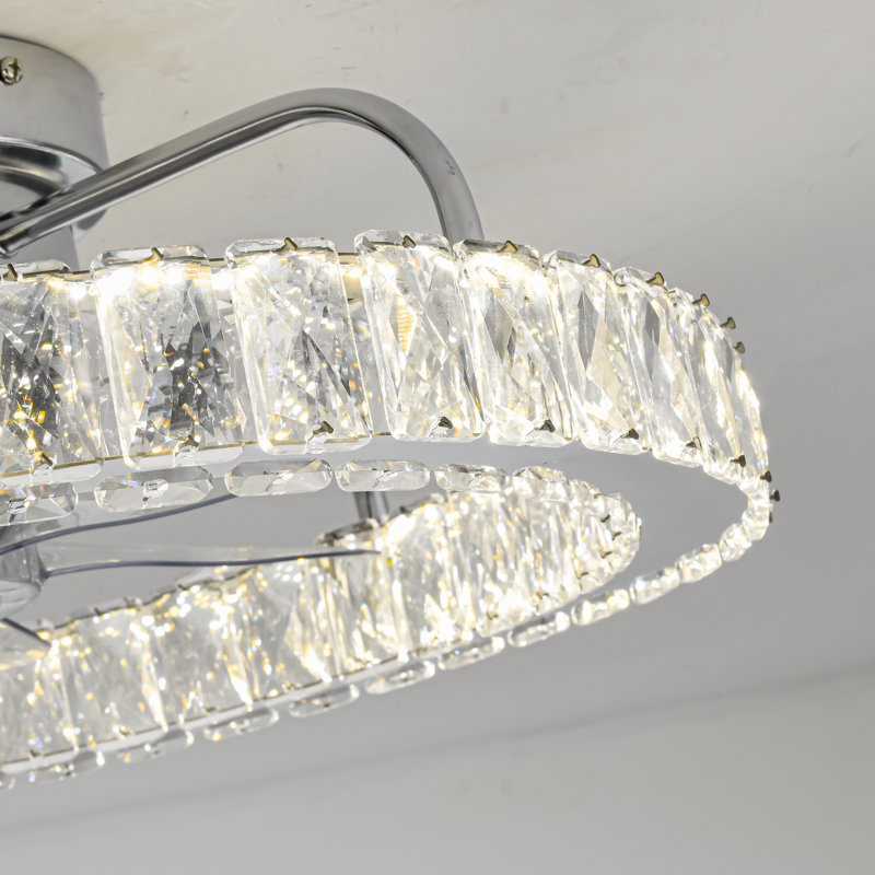 19.69'' Modern Crystal Ceiling Fan With Led Lights And Remote Control