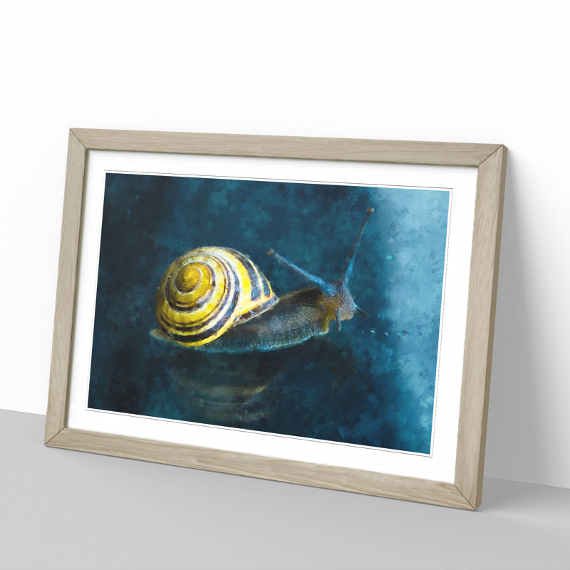 Yellow Snail - Picture Frame Graphic Art, 36cm H x 48cm W x 2cm D, Oak Framed