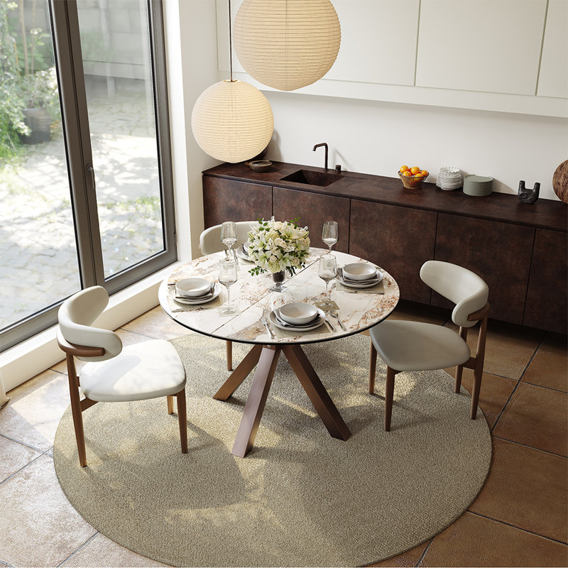 Ensemble de salle à manger moderne extensible 5 pièces pour 4 à 6 personnes, table en pierre de Pandore brillante (47 "à 63") avec 4 chaises, solution de salle à manger peu encombrante