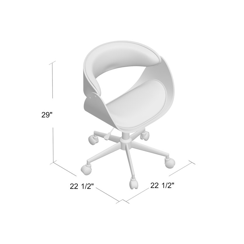 Oliver Faux Leather Upholstered Swivel & Adjustable-Height Task Chair with Wooden Back & Chrome Metal Base, White