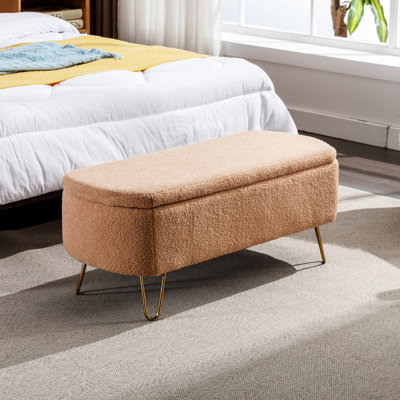 Banc de rangement doré en fausse fourrure chameau pour le salon de la chambre à coucher avec revêtement doré