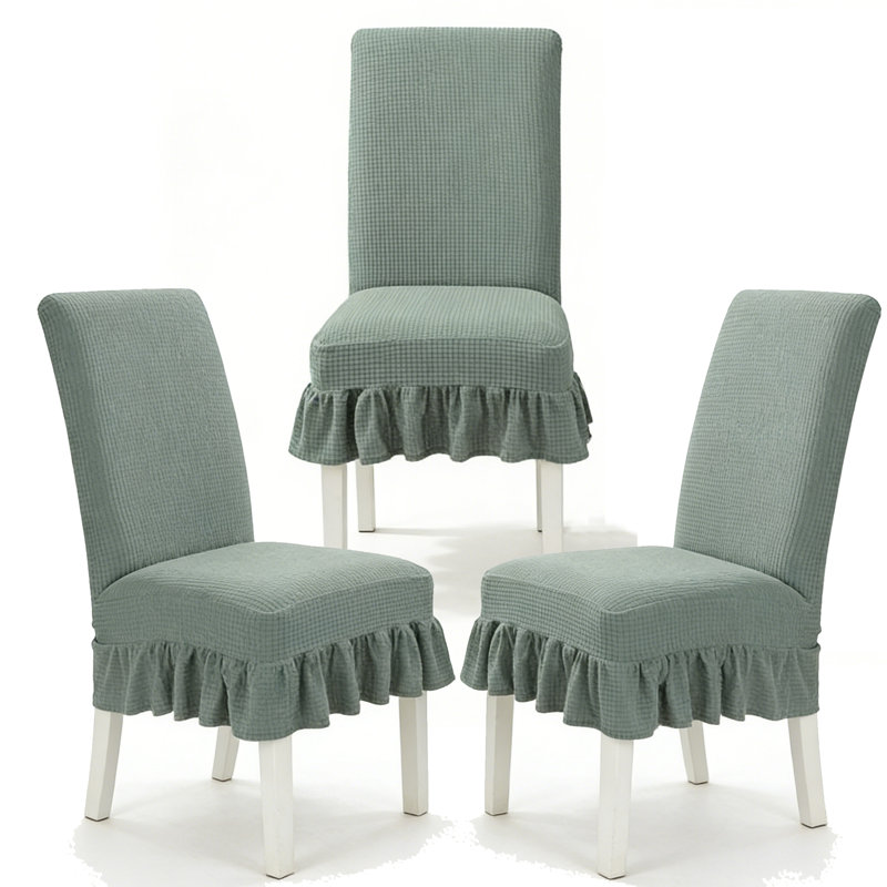 3 PCS Stretch Parsons Dining Chair Covers with Ruffled Skirt, Elastic Slipcovers for High Back Chairs, Wrinkle-Resistant Fabric Protection for Dining Room, Restaurant, Banquet