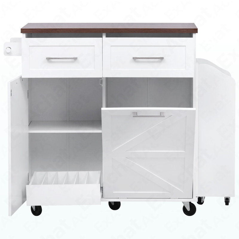 47.2" Farmhouse Kitchen Island With Drop Leaf, Kitchen Storage Island With Removable Side Racks, Two Drawers, Rolling Kitchen Cart On Wheels With Towel Rack, For Home, Kitchen, Dining Room, White