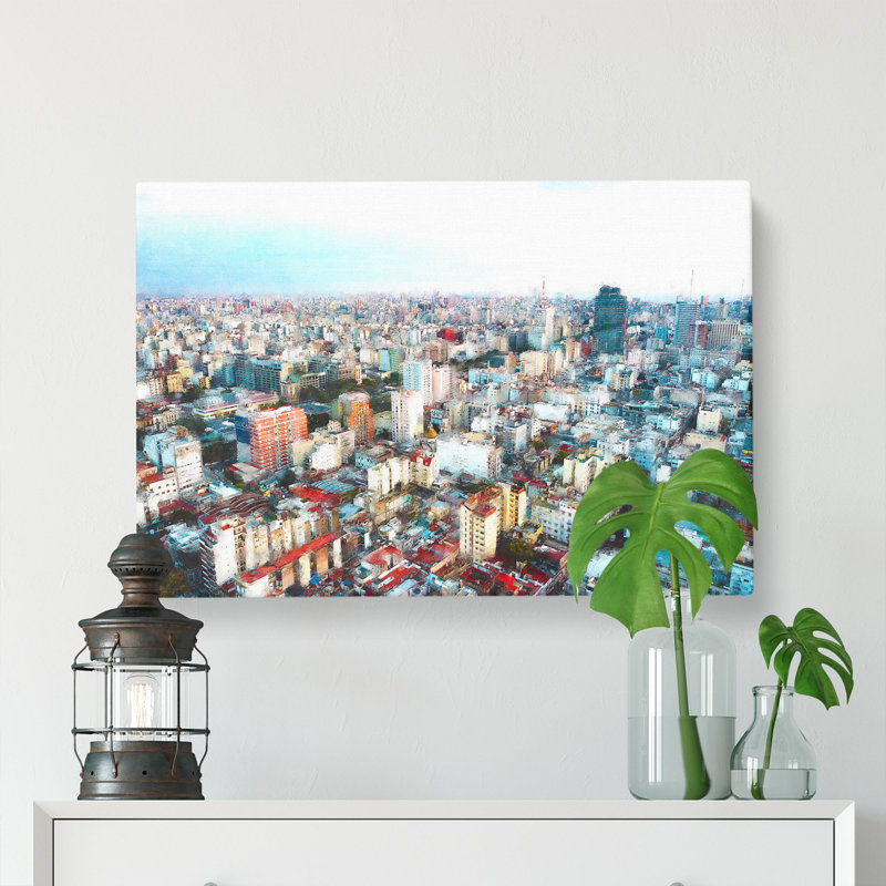 Buenos Aires Skyline In Argentina Painting - Wrapped Canvas, 60cm H x 91cm W x 3cm D
