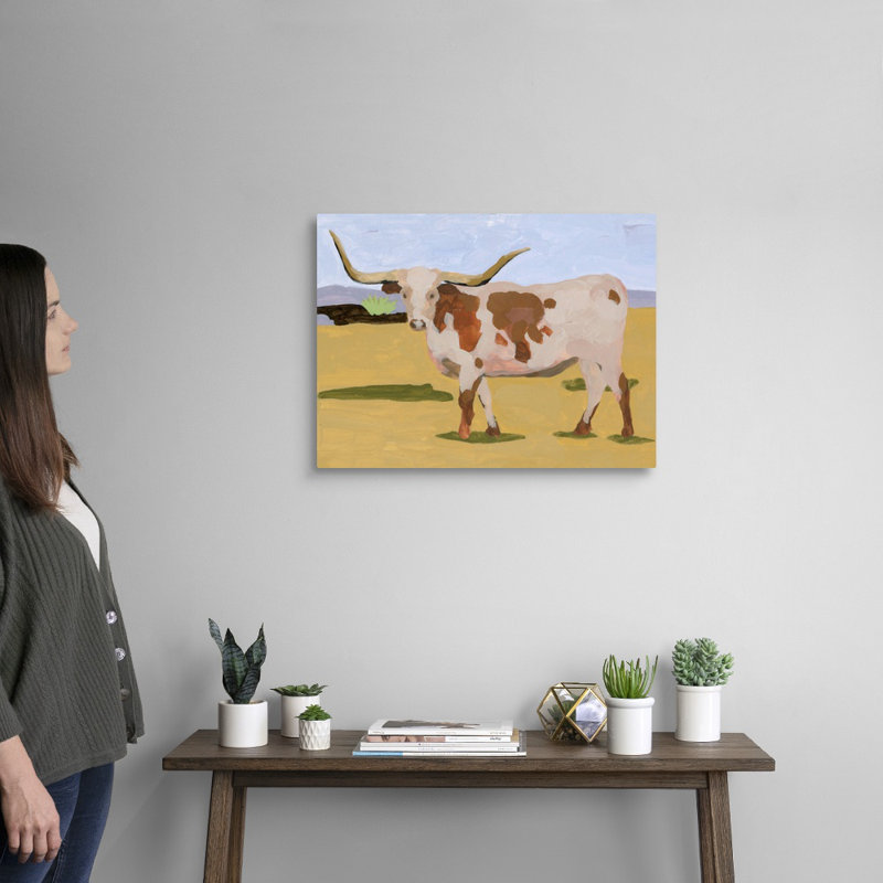 Bétail Longhorn I - reproduction d'art sur toile, Toile tendue, H 18 po x l 24 po x P 1,25 po