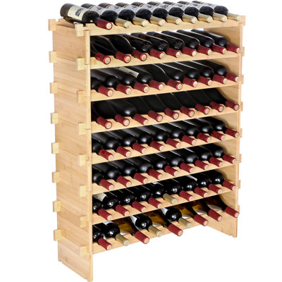 8 - Tier Stackable Modular Wine Storage Rack, Wood, Fits Bottles Natural Wood Structure, Holds 72
