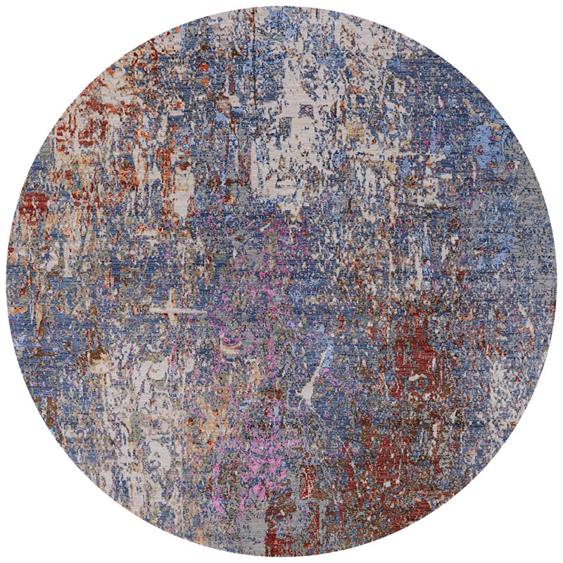 Tapis abstrait bleu / brun clair / rouge Bruin, Rond 4 pi